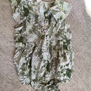 Floral Baby Romper in Green and White